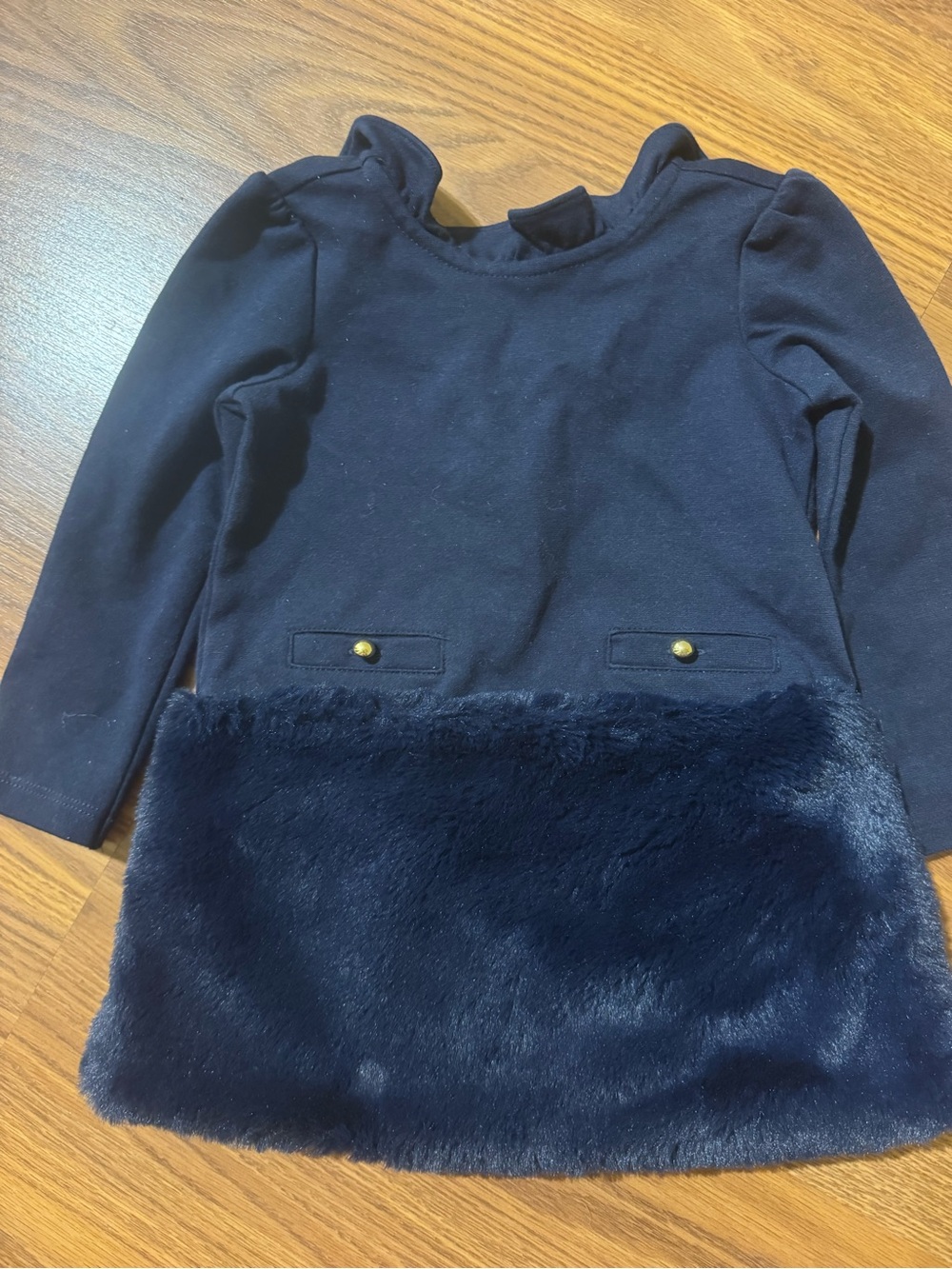 Janie Jack Girls' Navy Faux-Fur Hem Long-Sleeve Top
